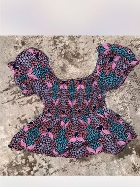 Simply Southern Pink Label Floral Puffy sleeve top XL